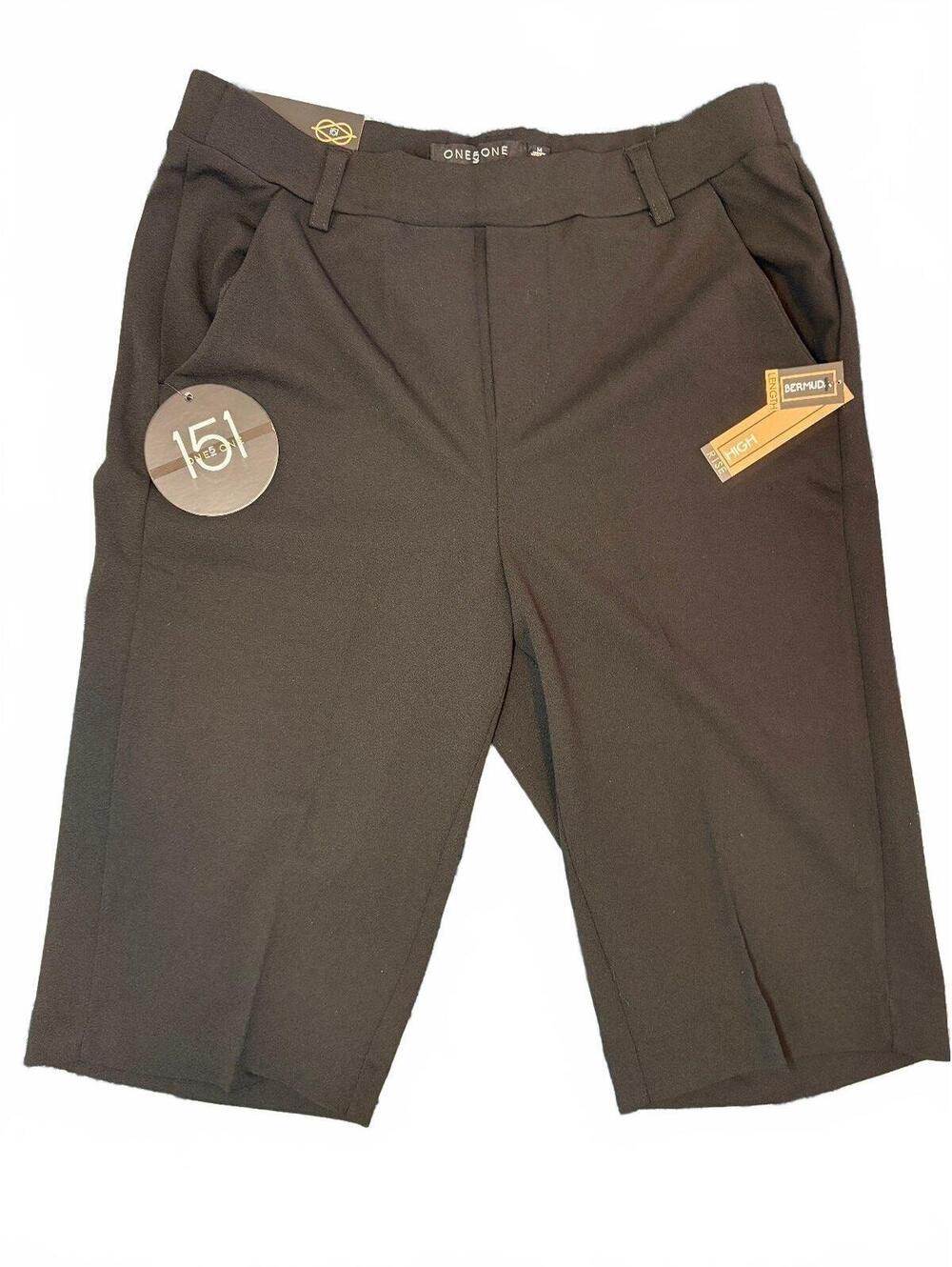 ONE5ONE Women's Medium Black Bermuda Trouser Shorts High Rise